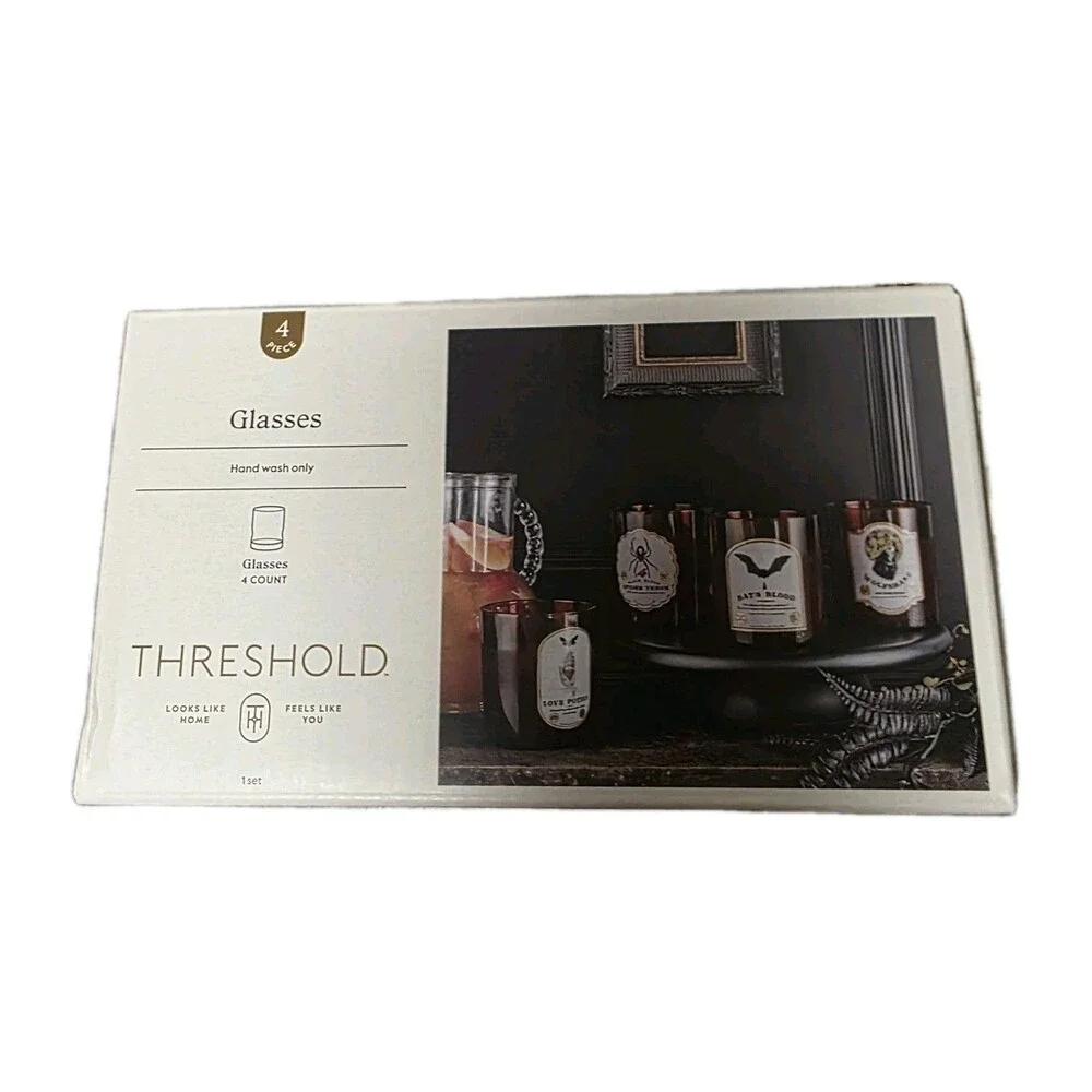 Halloween Threshold Drinking Glasses Vampire Blood Bats Set Of 4 NEW NIB